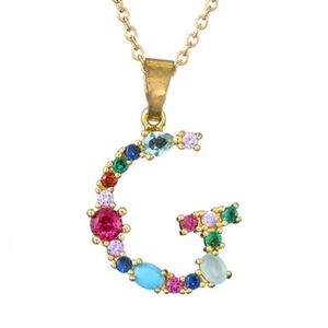 G Letter Pendant Necklace Rhinestones Gold Tone Chain